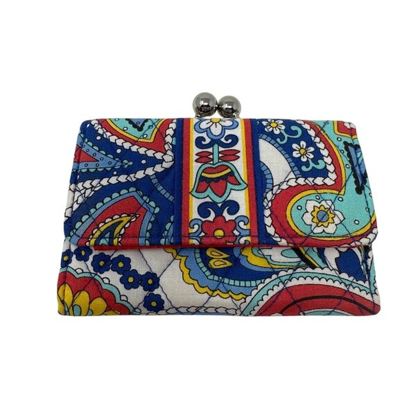 Vera Bradley Paisley Quilted Wallet With Kisslock Clasp & Red Interior - Picture 1 of 7